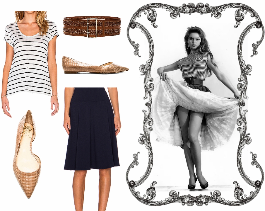 Brigitte Bardot fashion style, skirt and stripped top