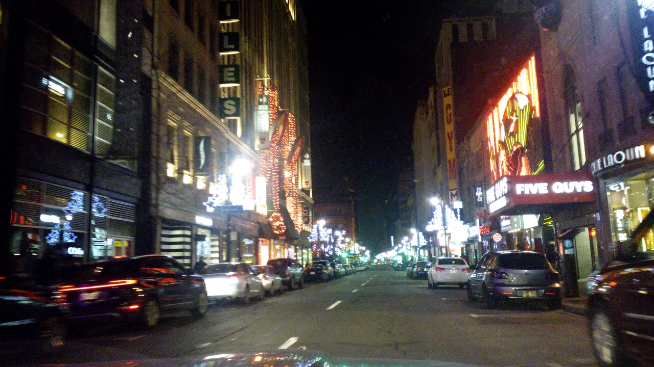 Montreal evening winter Christmas lights 