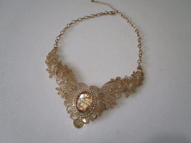 Vintage Crystal Bib Statement Necklace Golden Color