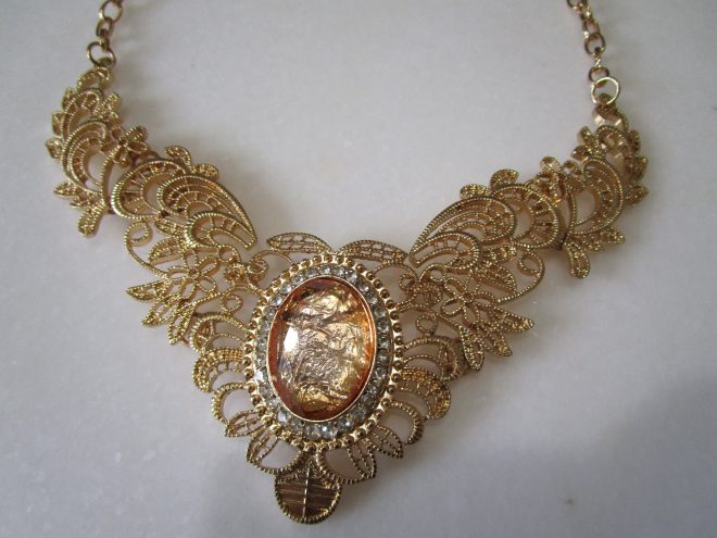 Vintage Crystal Bib Statement Necklace Golden Color