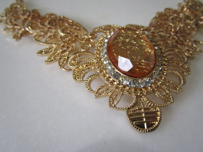 Vintage Crystal Bib Statement Necklace Golden Color