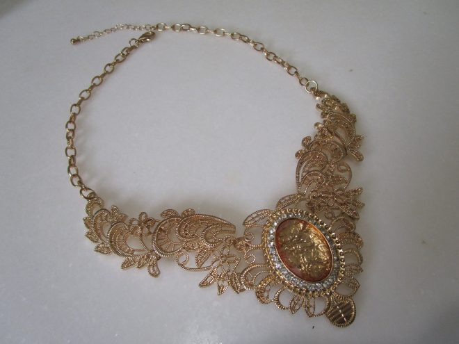 Vintage Crystal Bib Statement Necklace Golden Color