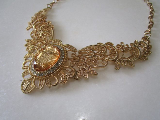 Vintage Crystal Bib Statement Necklace Golden Color