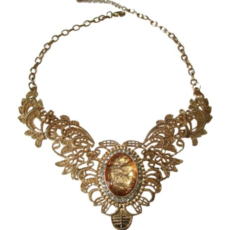 Vintage Crystal Bib Statement Necklace Golden Color