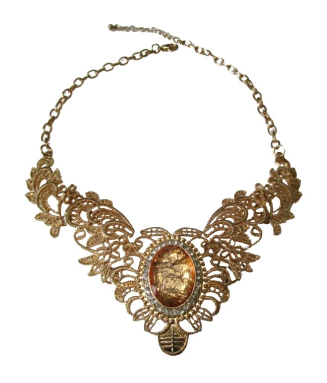 Vintage Crystal Bib Statement Necklace Golden Color