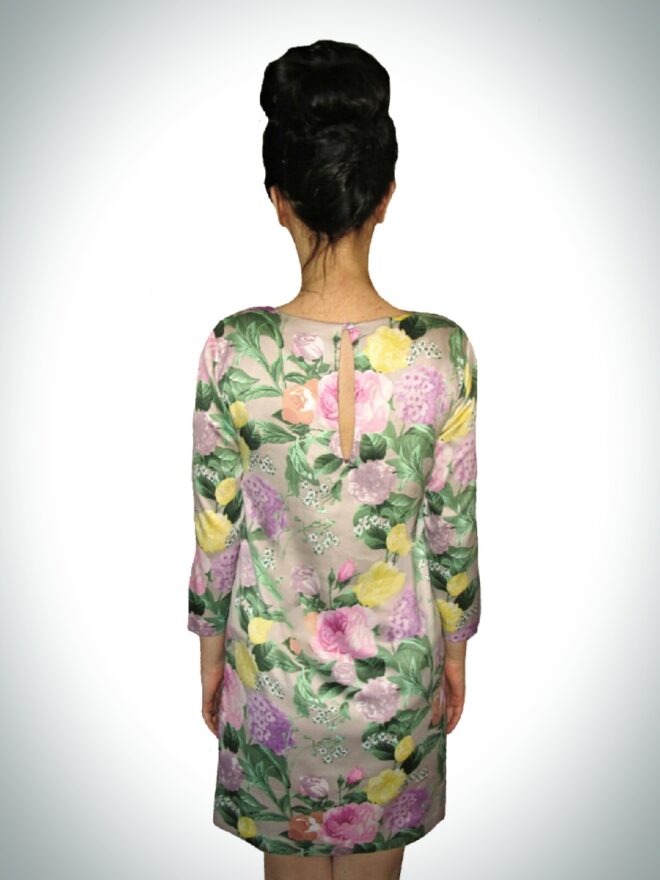 Loose-Fitting Floral Print Mini Dress With 3/4 Sleeves