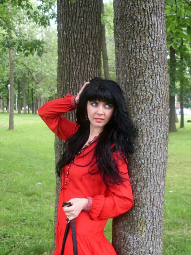 Loose Mini Red  Dress With Metallic Beads At The Edges Of the V Shaped Neckline & On The Sleeve Cuff