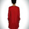 Loose Mini Red  Dress With Metallic Beads At The Edges Of the V Shaped Neckline & On The Sleeve Cuff